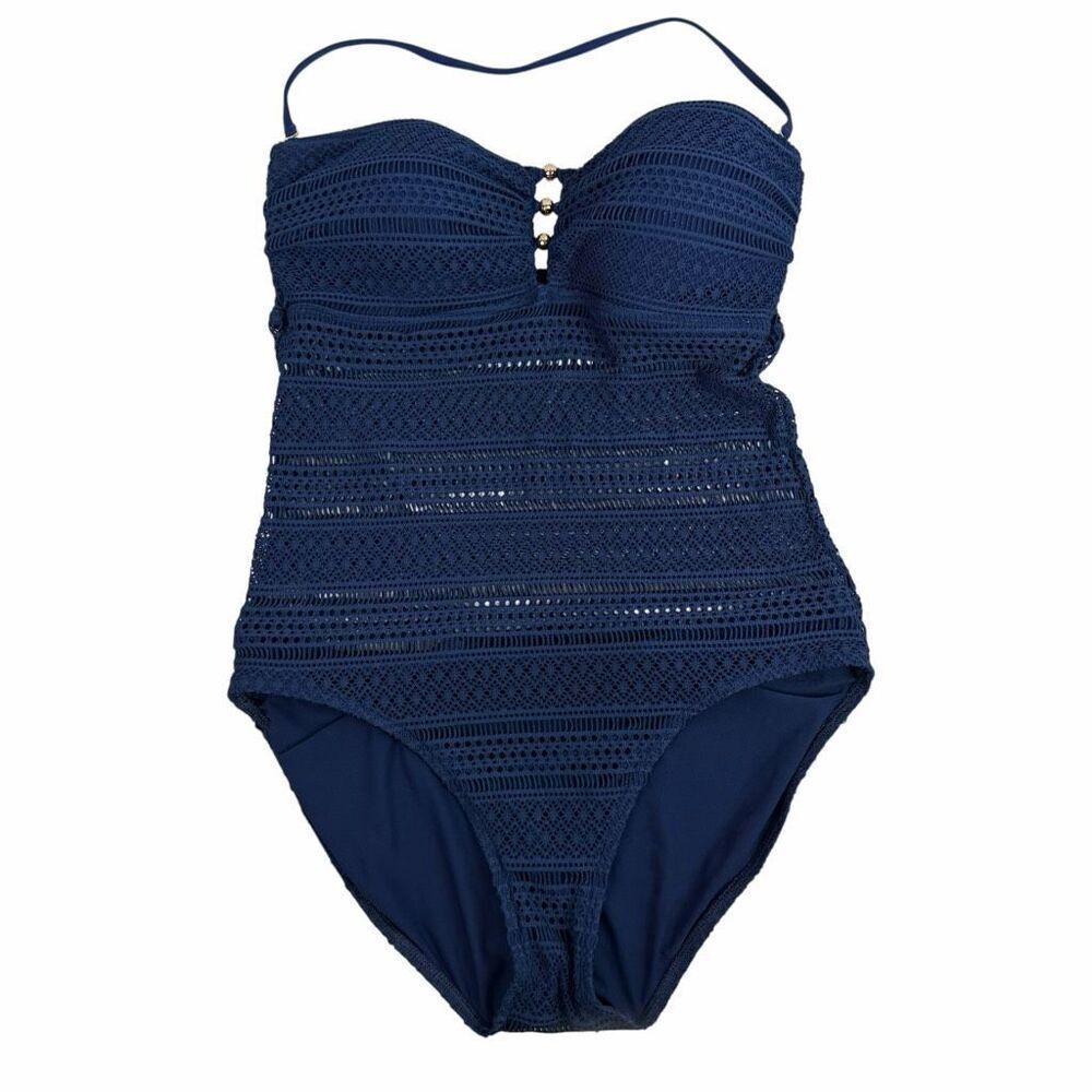 Lauren Ralph Lauren 14 Navy Crochet One Piece Sheer Body
